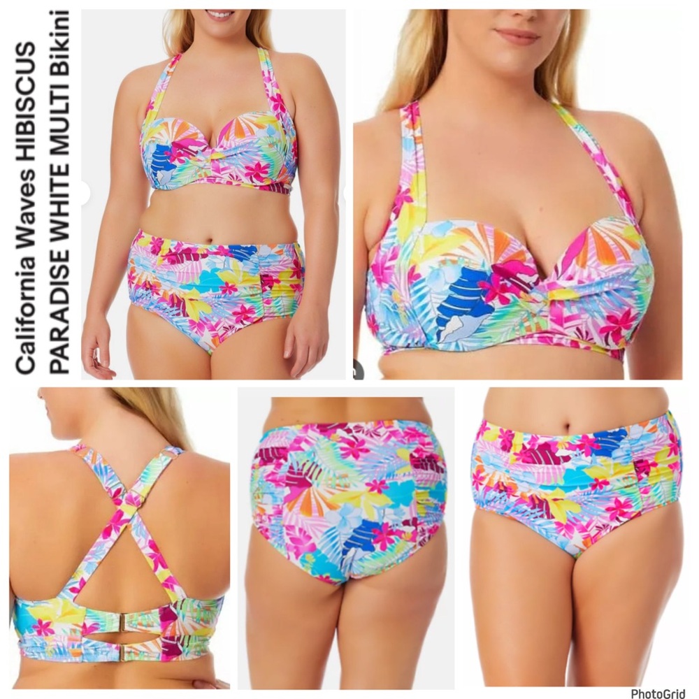 California Waves 2 (20/22) plus size hibiscus paradise bikini swimsuit NWT